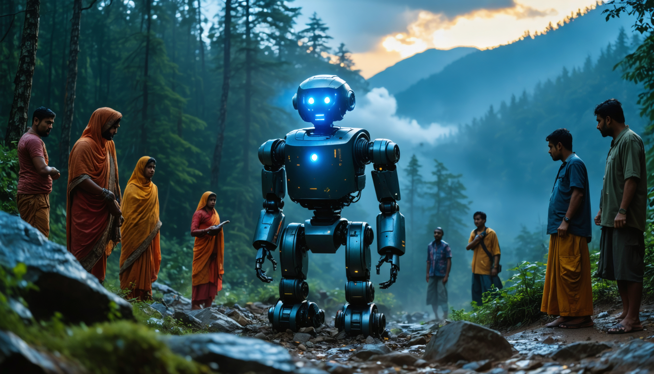 à la frontière indienne, la découverte d'un robot humanoïde suscite émerveillement et bouleverse les attentes, entraînant des événements inattendus qui marquent le pays.