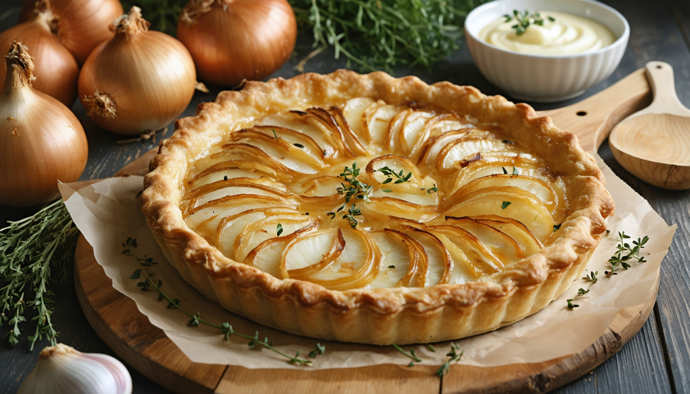 découvrez notre recette facile et gourmande de la tarte à l'oignon, une délicieuse préparation pleine de saveurs pour régaler vos papilles.