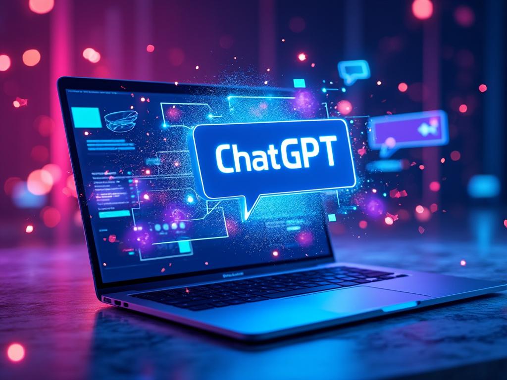 Laptop zeigt ChatGPT-Logo auf Bildschirm