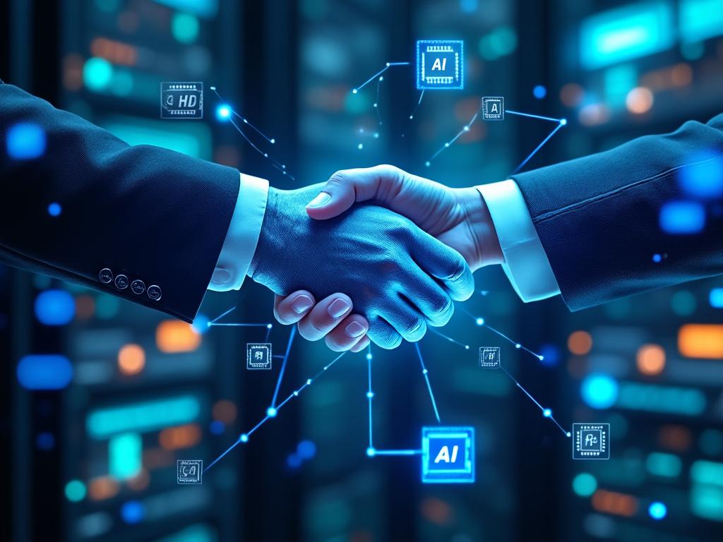 Kerja sama teknologi AI di pusat data.