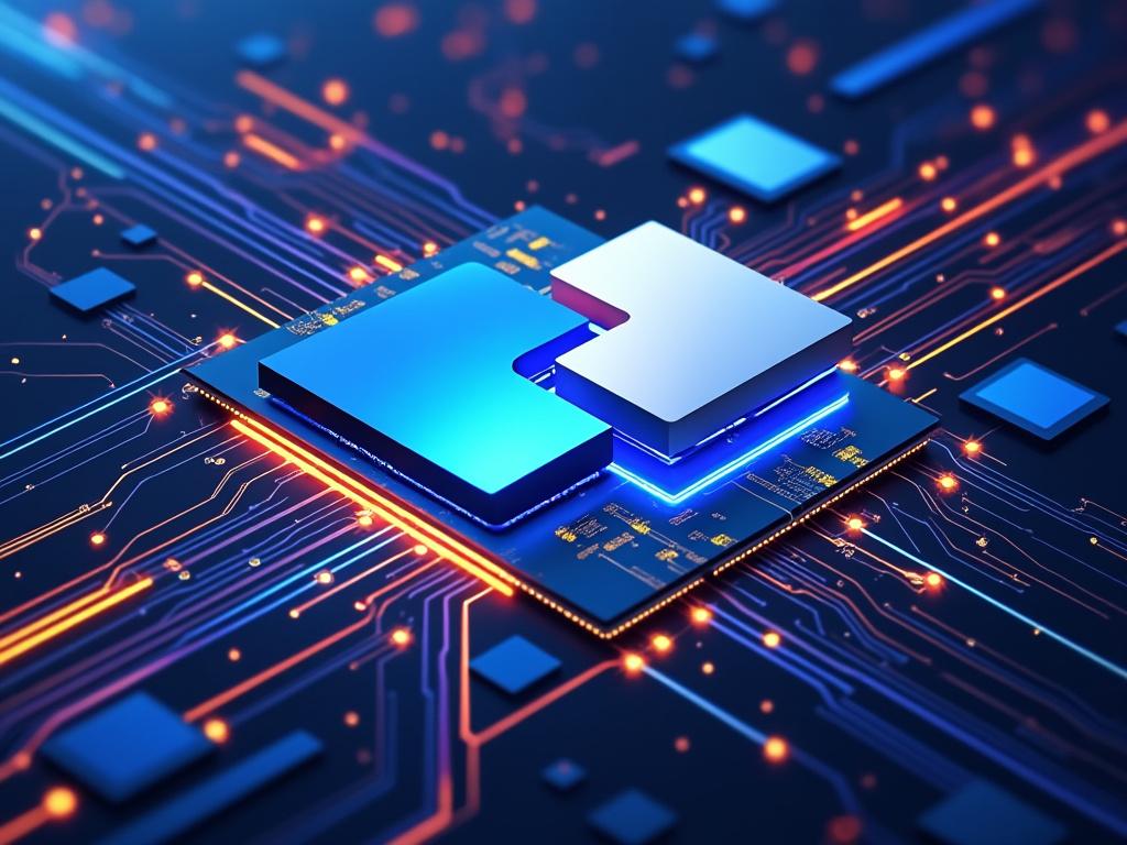 Układ scalony na tle obwodów drukowanych