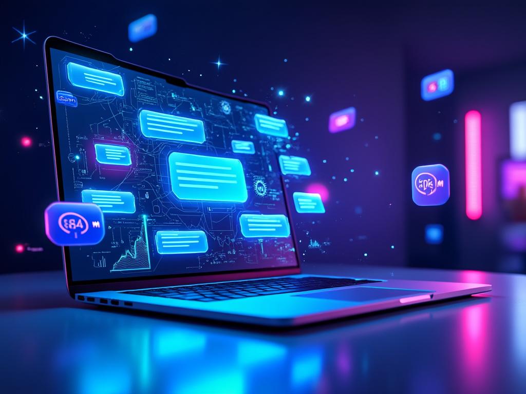 Laptop z komunikatami w tle cyfrowym.