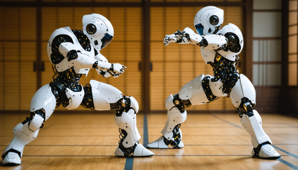 découvrez la vidéo surprenante d'un robot humanoïde en plein entraînement qui reçoit un coup inattendu dans ses parties sensibles. une scène mêlant technologie et humour à ne pas manquer !