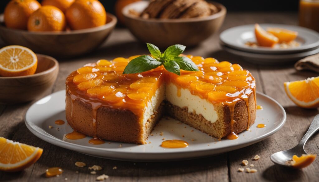 Marokkanischer Orangen- und Mandelgenuss: saftiger Grießkuchen mit einem Kardamomsirup übergossen