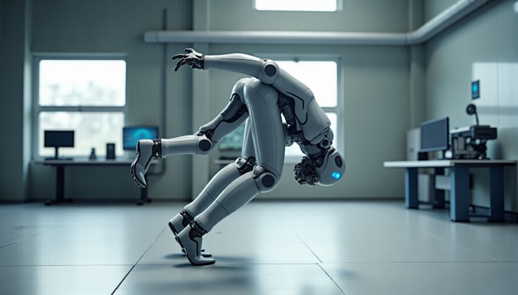 जब एटलस, ह्यूमनॉइड रोबोट, बैकफ्लिप करने की कोशिश करता है और एक अप्रत्याशित घटना से टकराता है