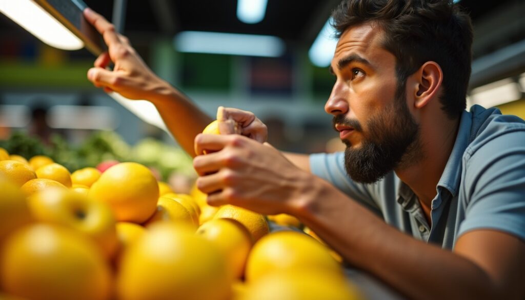 No supermercado, um chaveiro revela as frutas de qualidade num piscar de olhos