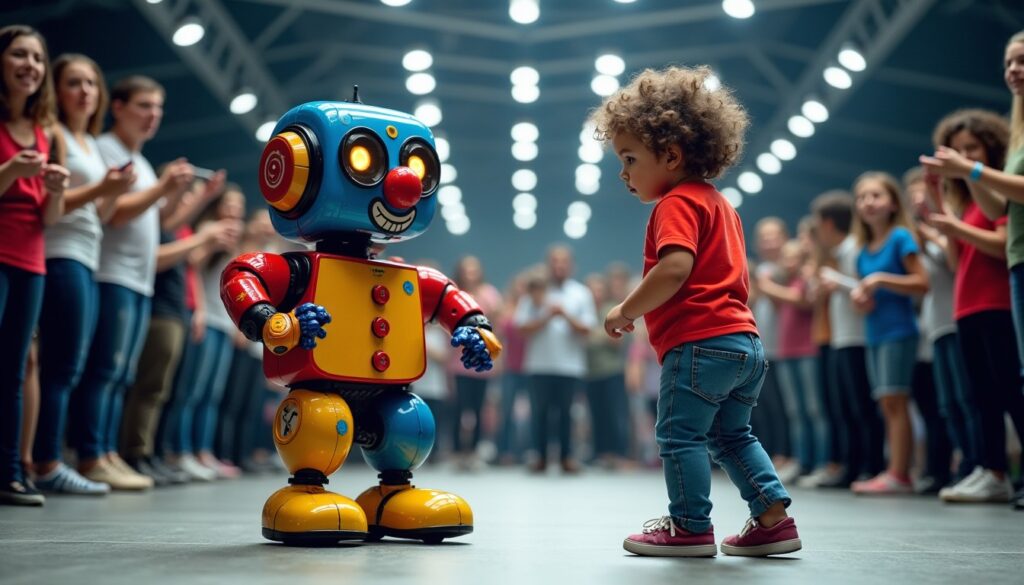 Video: a clown robot surprises by kicking a child during a demonstration