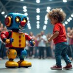 Video: a clown robot surprises by kicking a child during a demonstration